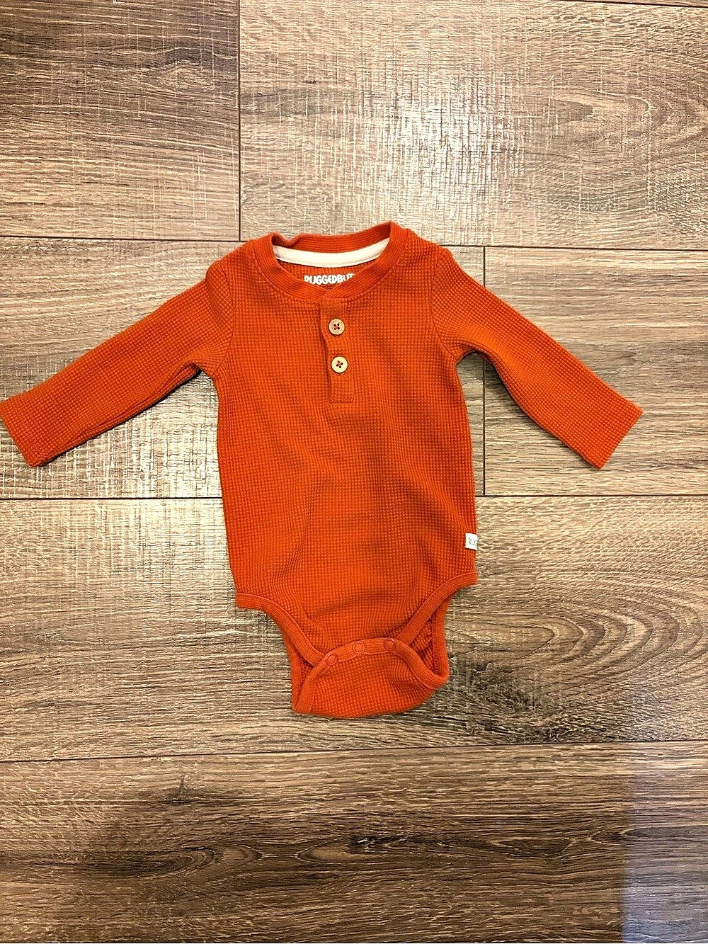 RuggedButts Waffle Henley Bodysuit Orange Baby 3-6M